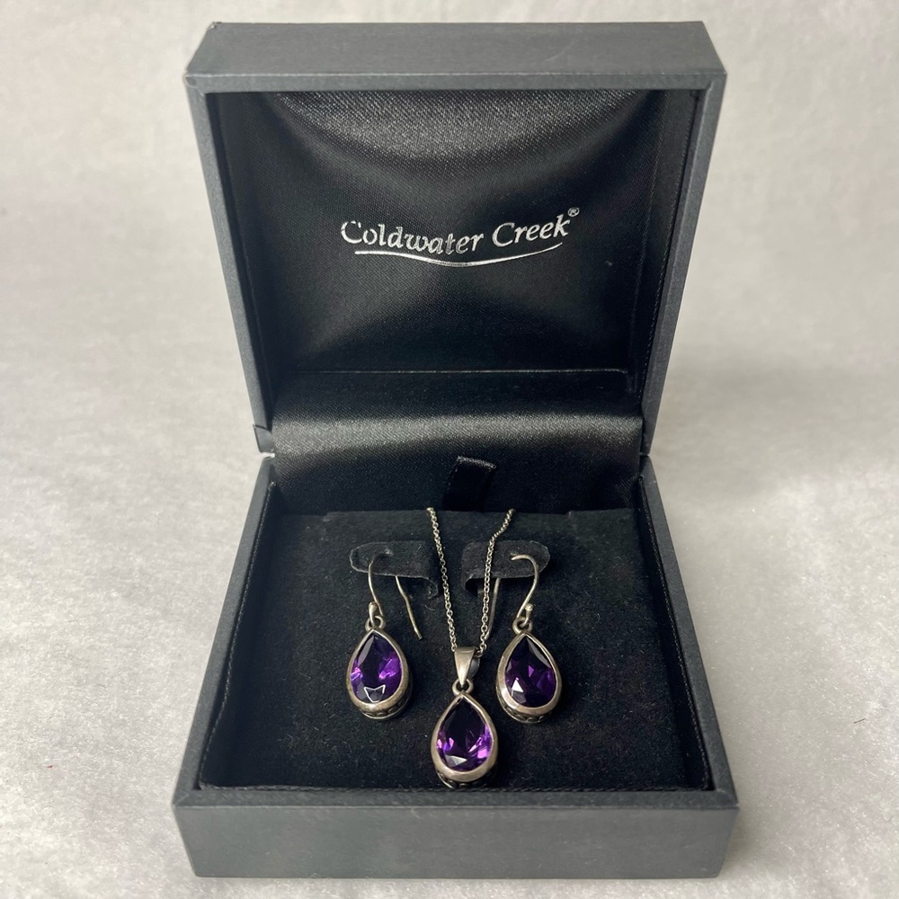 Coldwater Creek Sterling Silver 925 Amethyst Jewelry Set - Earrings & Necklace